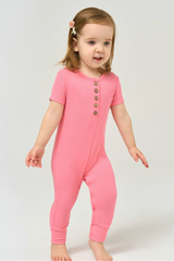 Mono de bebé de manga corta y pantalones largos de bambú acanalado, personalizado a granel