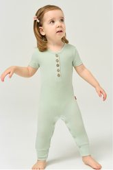 Customized Bulk Bamboo Ribbed Baby Short-Sleeved Long Bottoms Romper