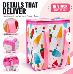 Reusable Insulated Laminated Non Woven Cooler Tote Bag, Cartoon Printed Thermal Lunch Bag with Zipper for Food Storage, Shopping & Picnic