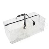 Transparent Woven PVC Storage Bag, Large Capacity Quilt Clothes Organizer Bag with Zipper and Printed Webbing Handles, Dustproof Moving Storage Tote