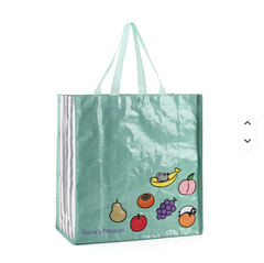 Laminated PP Woven Tote Bag, Cute Cartoon Fruit Printed Reusable Shopping Bag With Snap Button, Waterproof Heavy Duty Woven Gift Tote