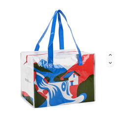 Laminated PP Woven Tote Bag With Zipper, Abstract Art Print Large Capacity Reusable Shopping Bag, Waterproof Woven Storage Tote For Moving & Grocery