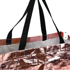 Metallic Rose Gold Laminated PP Woven Tote Bag, Shiny Foil Woven Reusable Gift Shopping Bag, Custom Logo Tote For Party & Cosmetic Store