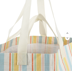 Striped Cotton Canvas Tote Bag, Pastel Vertical Stripe Printed Canvas Shopping Bag, Woven Label Decor Canvas Handbag for Beach & Daily Use