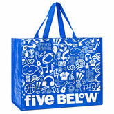 Royal Blue Laminated PP Woven Tote Bag, Full Print Doodle Cartoon Reusable Shopping Bag, Heavy Duty Webbing Handle Large Capacity Custom Logo Gift Tote