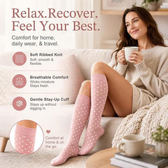 OEM & ODM knitting factory for graduated medical knee-high compression socks. Vertical rib fabric, moisture wicking, wide comfort cuff and contoured heel & toe. Custom compression level & colors available. BSCI certified