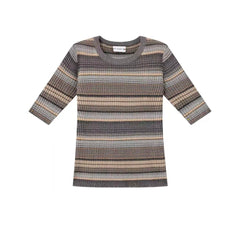 「Yubai」Striped Textured Knit Mid-Sleeve Top