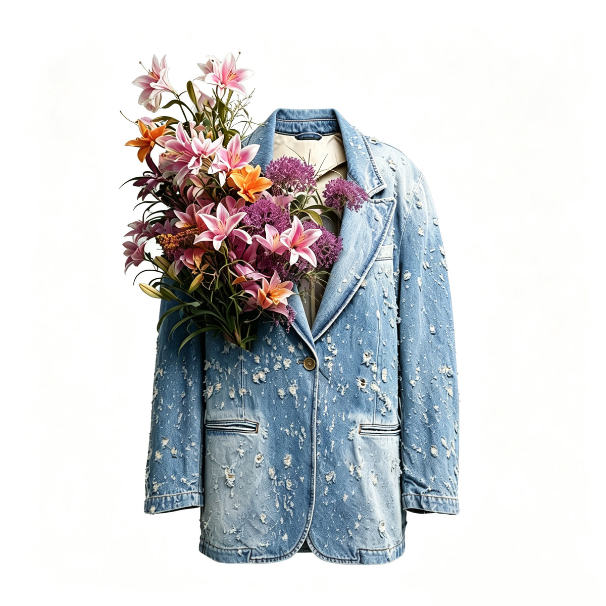 Distressed Denim Blazer Jacket, Oversized Textured Denim Suit Coat, Light Blue Washed Casual Outerwear, Streetwear Aesthetic, Unisex Loose Fit, Y2K Grunge Style, Unique Frayed Design