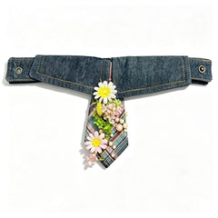 Denim & Plaid Pet Necktie Collar | Handmade Wedding Dog Cat Collar with Pearl Detail | Western/Country Wedding Pet Accessory Description