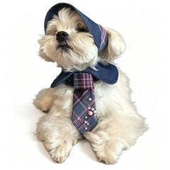 Denim & Plaid Pet Necktie Collar | Handmade Wedding Dog Cat Collar with Pearl Detail | Western/Country Wedding Pet Accessory Description