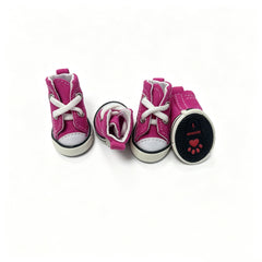 Denim Wedding Pet Shoes | Pink Canvas Dog Sneakers with Paw Print Soles | Rustic/Country Wedding Dog Outfit | Non-Slip Puppy Booties for Photos & Ceremony