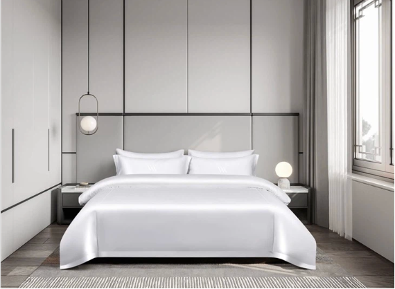 Hotel White Satin Embroidery Border Bedding Set