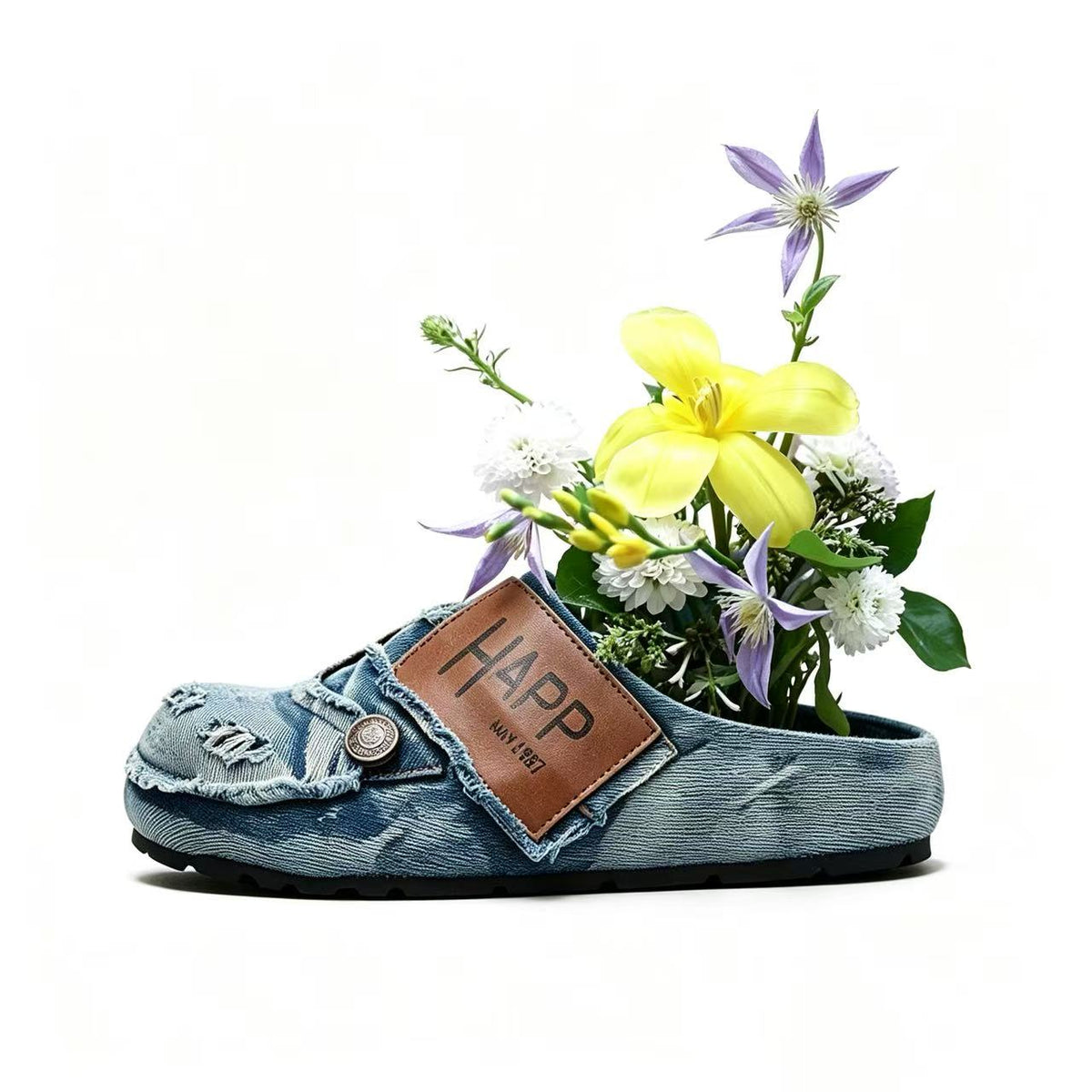 Denim Wedding "The Whole of You" Mules | Wabi-Sabi Love Story Slip-Ons | Raw Edge Distressed Denim Shoes | Unique Bridal/Artisanal Footwear