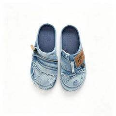 Denim Wedding "The Whole of You" Mules | Wabi-Sabi Love Story Slip-Ons | Raw Edge Distressed Denim Shoes | Unique Bridal/Artisanal Footwear