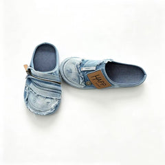 Denim Wedding "The Whole of You" Mules | Wabi-Sabi Love Story Slip-Ons | Raw Edge Distressed Denim Shoes | Unique Bridal/Artisanal Footwear