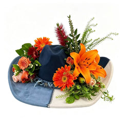 Boho Denim Wedding Hat | Rustic Bridal Cowboy Hat for Western Country Wedding, Bridesmaid & Bride Accessory