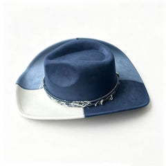 Boho Denim Wedding Hat | Rustic Bridal Cowboy Hat for Western Country Wedding, Bridesmaid & Bride Accessory