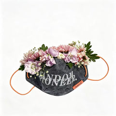 Denim Fabric Face Mask Adjustable Orange Ear Loops, Streetwear FANNEER Print Reusable Cloth Mask, SUBTLE Label Fashion Washable Face Cover, Trendy Aesthetic Adult Face Mask
