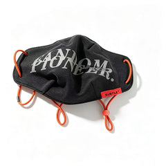 Denim Fabric Face Mask Adjustable Orange Ear Loops, Streetwear FANNEER Print Reusable Cloth Mask, SUBTLE Label Fashion Washable Face Cover, Trendy Aesthetic Adult Face Mask
