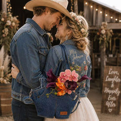 Denim Pants Shaped Mini Tote Bag, Western Cowgirl Wedding Bridesmaid Gift, Rustic Denim Wedding Floral Purse, Country Wedding Favor, Boho Jeans Handbag for Bride & Bridal Party
