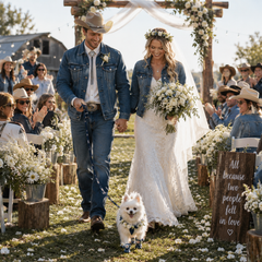 Denim Star Dog Booties with Floral Arrangement, Cowboy Wedding Pet Shoes, Dog Wedding Attire, Country Wedding Dog Accessories, Pomeranian Puppy Wedding