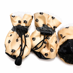 Denim Wedding Dog Booties with Floral Arrangement | Yorkie Formal Pet Shoes