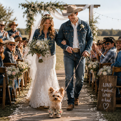 Denim Wedding Dog Booties with Floral Arrangement | Yorkie Formal Pet Shoes