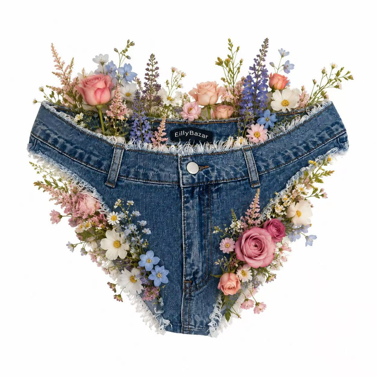 Denim Bridal Panties with Floral Details | Something Blue Wedding Lingerie | Western Bride Gift | Cowgirl Wedding Underwear | Rustic Bridal Shower