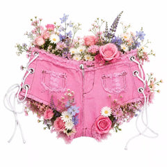 Pink Denim Bridal Panties with Wildflowers | Cowgirl Bride Lingerie | Western Wedding Underwear | Bridal Boudoir Gift | Something Pink
