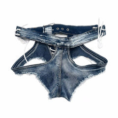 Lace-Up Denim Bridal Panties | Cowgirl Wedding Lingerie | Western Bride Boudoir | Floral Denim Wedding Underwear | Something Blue Gift