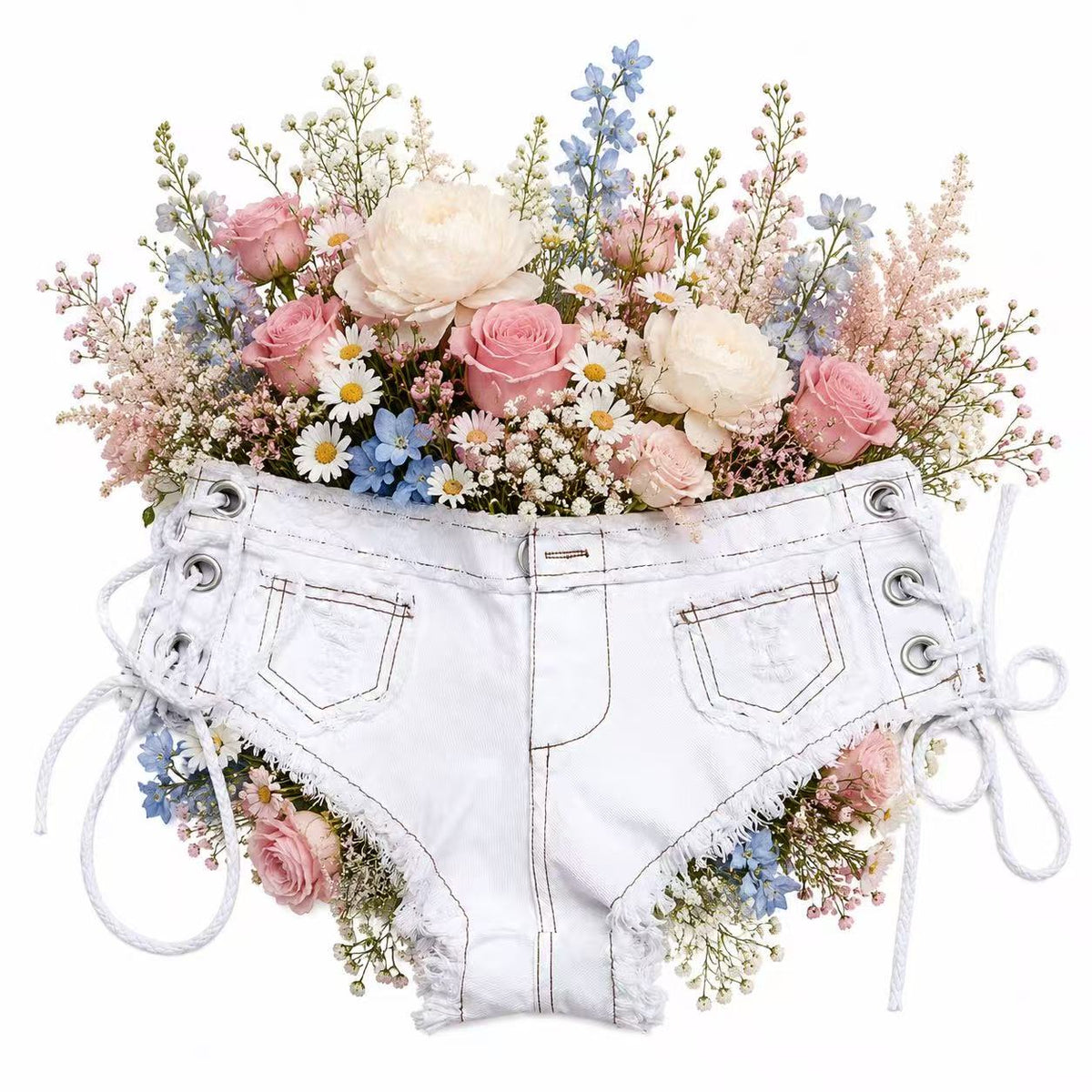 White Denim Bridal Panties with Floral Details | Western Wedding Lingerie | Cowgirl Bride | Something Blue Gift | Rustic Bridal Shower Lingerie