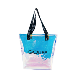 BSCI Factory Customized Iridescent rainbow Shinny Eco-friendly Waterproof TPU PVC Tote Shopping Hand Shoulder Bag for Women