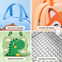 Direct factory for custom premium animal print kids lunch bags. Food-grade aluminum foil lining keeps food warm or cold, great for school meals. Custom logo & patterns available, BSCI certified, accept small & bulk export orders.