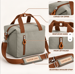 Direct factory custom modern insulated lunch bags with custom logo. Zipper front pocket, heat & cold retention, adjustable shoulder strap, great for office use. BSCI certified, accept small & bulk orders, one-stop bag customization.