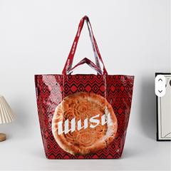 Laminated PP Woven Tote Bag, Ethnic Geometric Pattern Printed Reusable Shopping Bag, Heavy Duty Waterproof Woven Gift Tote with Custom Printed Handles