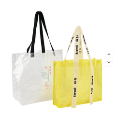Semi Transparent Laminated PP Woven Tote Bag, Clear PP Woven Reusable Shopping Bag, Custom Logo Printed Webbing Handles Eco Gift Tote