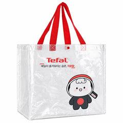 Semi-transparent Laminated PP Woven Tote Bag, Cute Cartoon IP Printed Reusable Shopping Bag, Red Webbing Handle With Snap Button Custom Logo Gift Bag