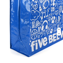 Royal Blue Laminated PP Woven Tote Bag, Full Print Doodle Cartoon Reusable Shopping Bag, Heavy Duty Webbing Handle Large Capacity Custom Logo Gift Tote