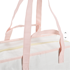 Color Block Laminated PP Woven Tote Bag With Front Pocket & Zipper, Large Capacity Reusable Storage Shopping Bag, Custom Logo Gift Tote